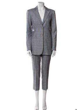 Tibi Wool Plaid Gray Plaid Two-Piece Women's Suit - Blazer & Cropped Pants